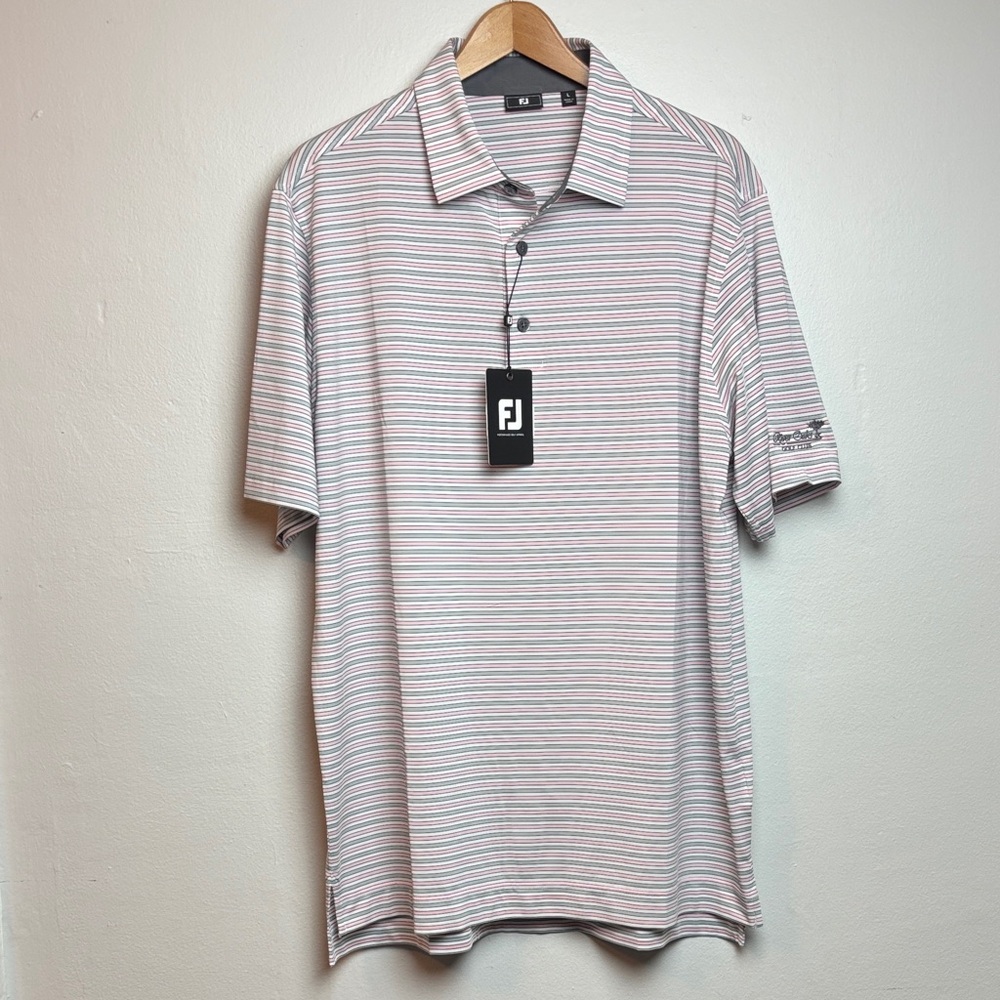NWT FootJoy Men’s Large Lisle Stripe Polo‎ Performance River Oaks Golf Club